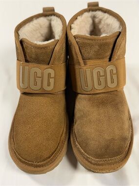 UGG Neumel Chestnut Suede Logo Strap Boots Women’s Size 5